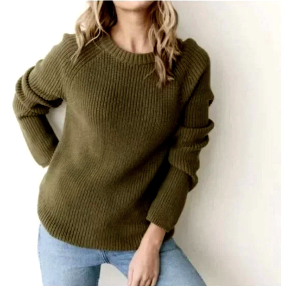 Jenni Kayne XXL Iconic 100% CASHMERE Fisherman Sweater $425 Olive Green NWT